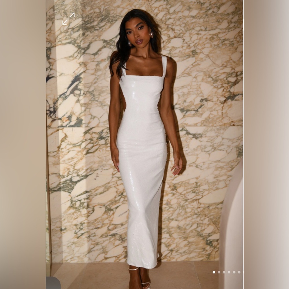 MESHKI - ADORIA Sequin Cut Out Maxi Dress - White XS